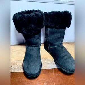 UGG Classic Tall Black Suede Sheepskin Boots - Women’s 6